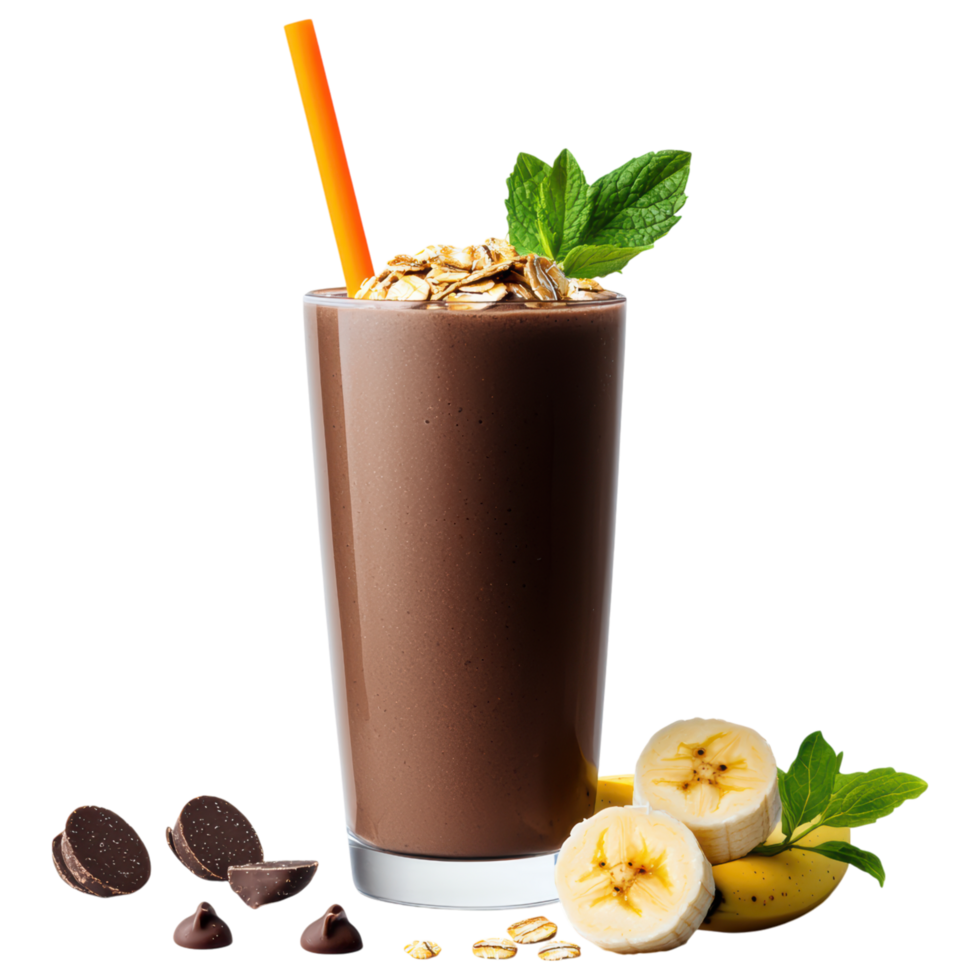 Free Isolated on Transparent Background, delicious smoothie drink made with chocolate, banana, and oats offers refreshing taste png
