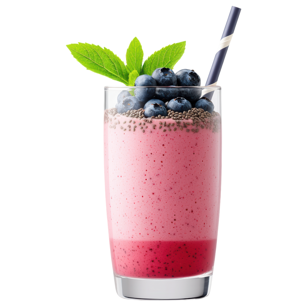 Free Isolated on Transparent Background, refreshing smoothie drink topped with blueberries and mint leaves offers delightful taste experience png