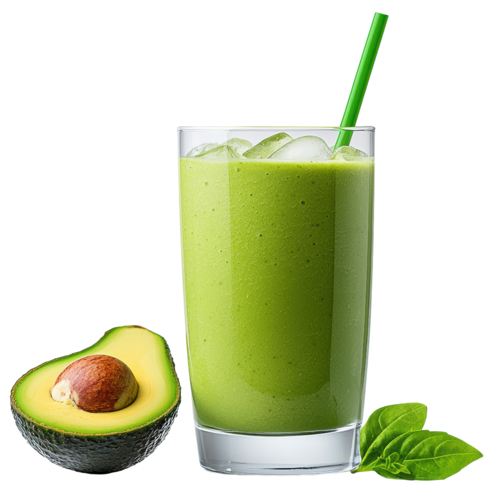 Free Isolated on Transparent Background, refreshing smoothie drink made with creamy avocado and fresh spinach is perfect for healthy boost png
