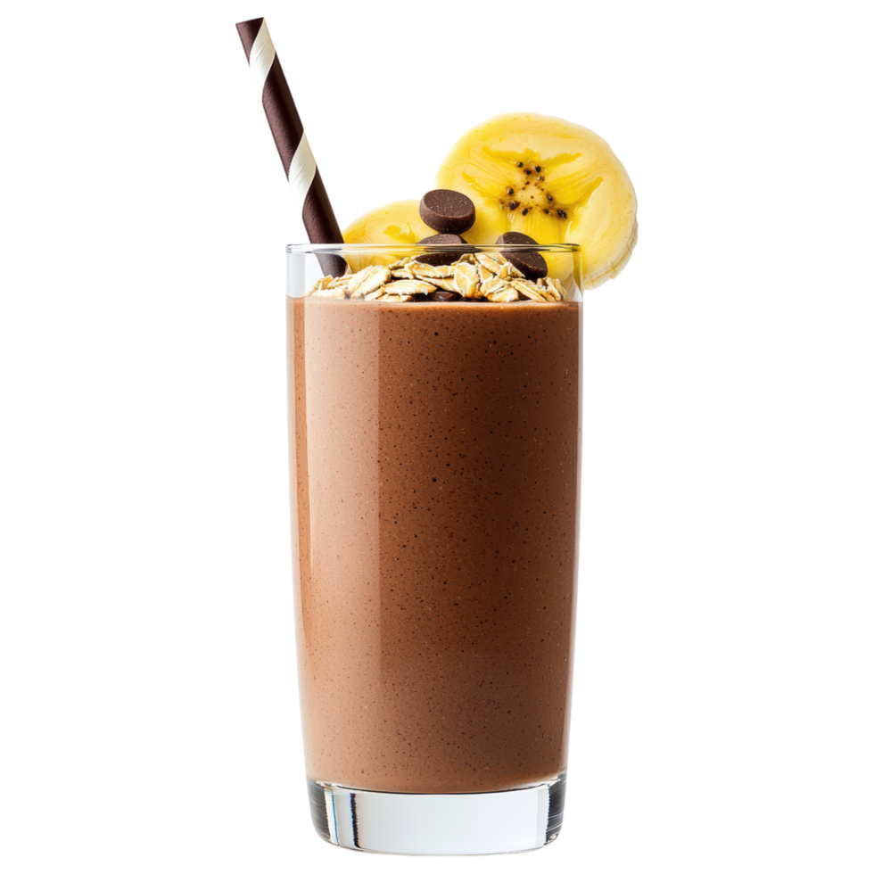 Free Isolated on Transparent Background, delicious smoothie drink made with chocolate, banana, and oats creates perfect blend of flavors png