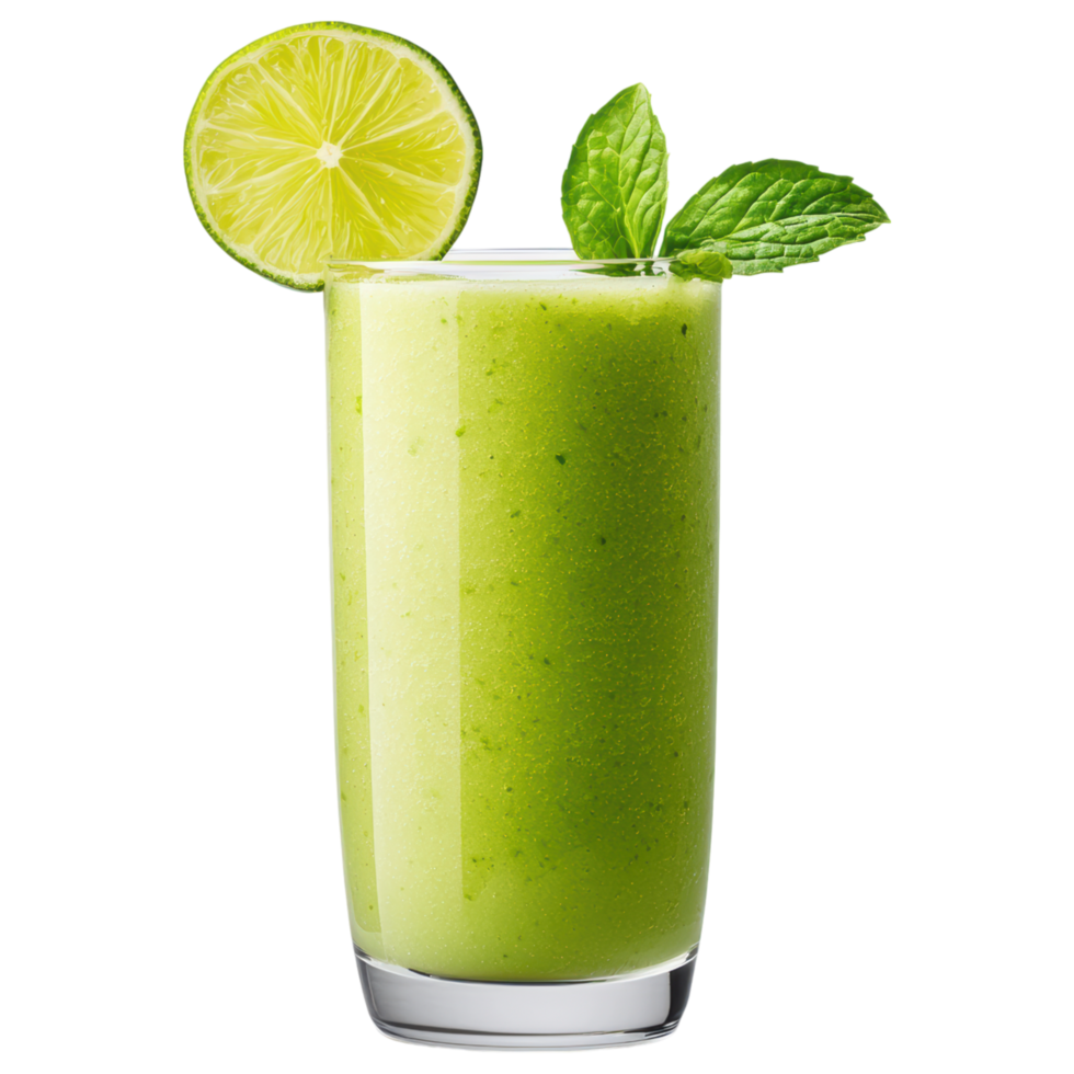 Free Isolated on Transparent Background, Refreshing smoothie drink with vibrant green color with lime and mint leaves png