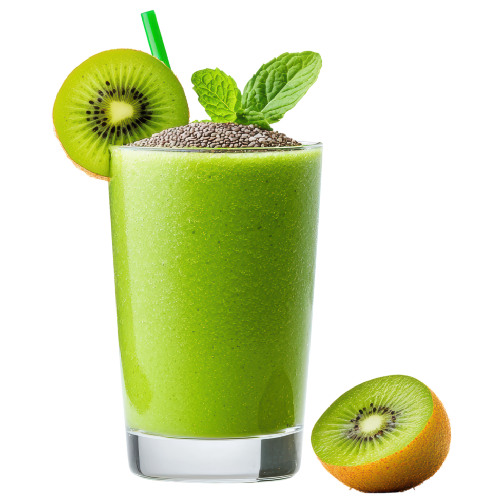 Free Isolated on Transparent Background, Refreshing smoothie drink made with kiwi and topped with chia seeds for nutritious boost png