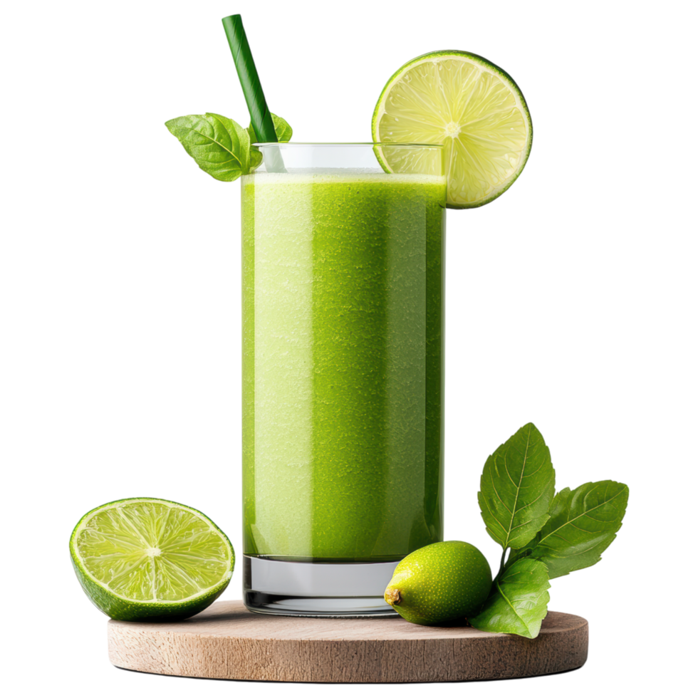 Free Isolated on Transparent Background, Refreshing smoothie drink garnished with lime and mint leaves png
