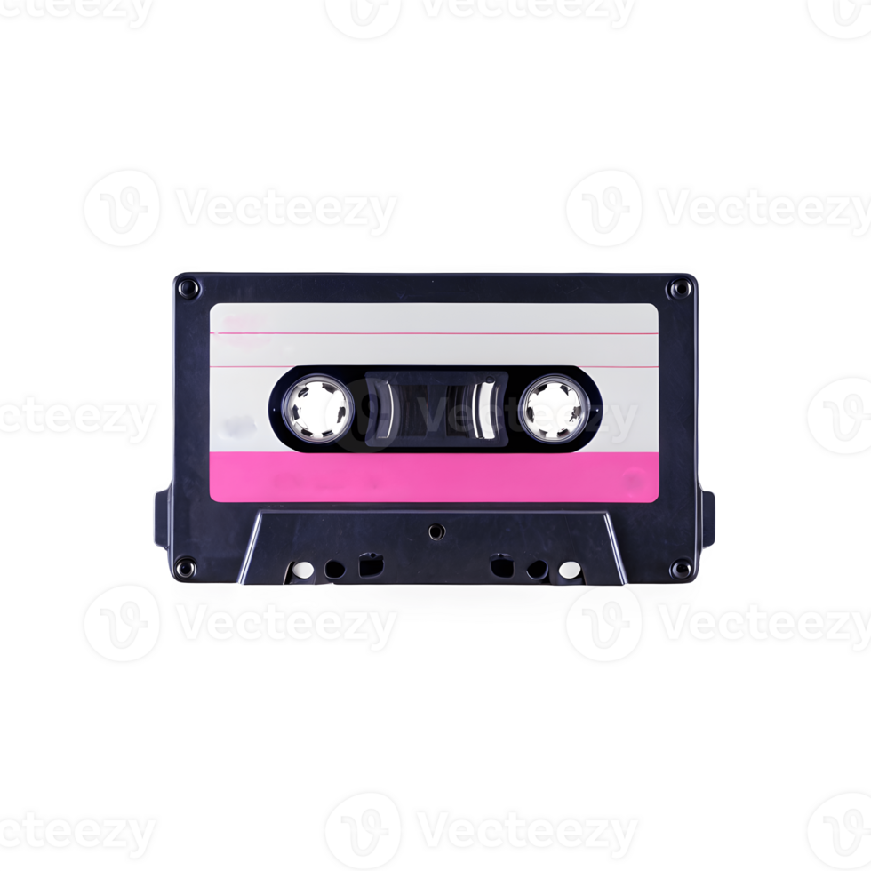 Retro audio cassette tape with pink and white label isolated on transparency background png