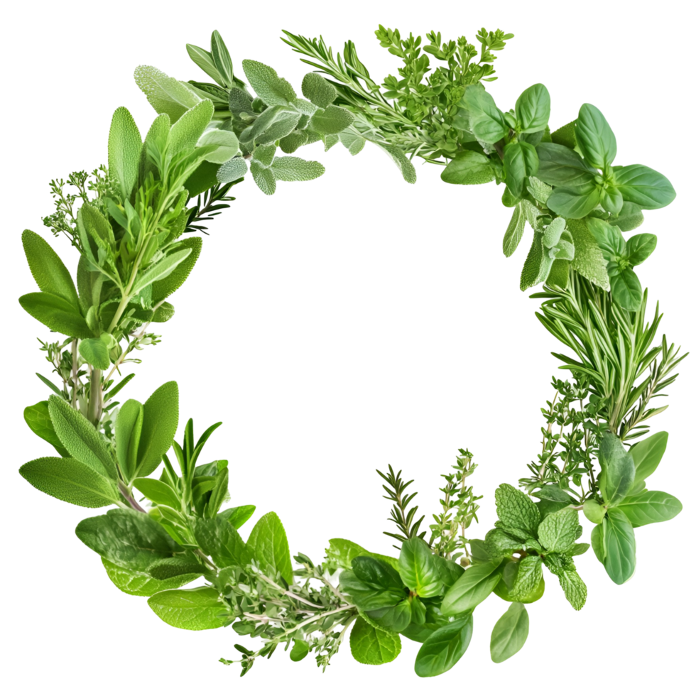 Herbal Green Leaves Wreath On Transparent Background png