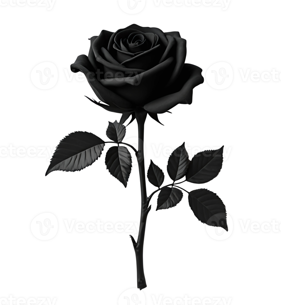 Black beutiful rose isolated on transparent background. png