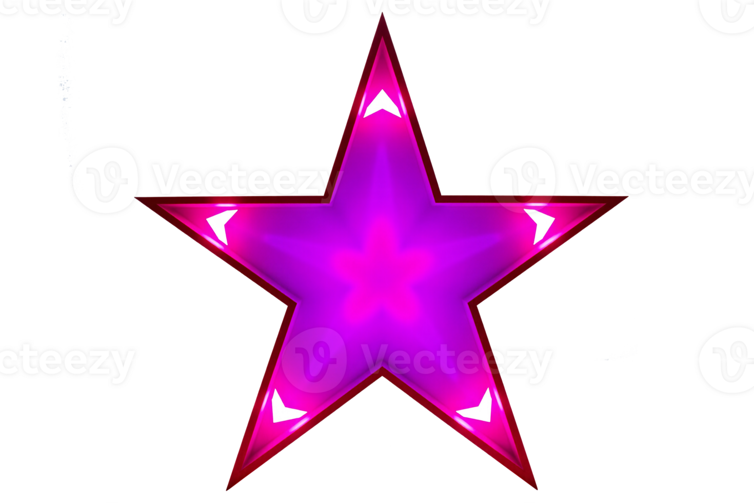 Vibrant magenta star with metallic sheen and gold outline on transparent background png
