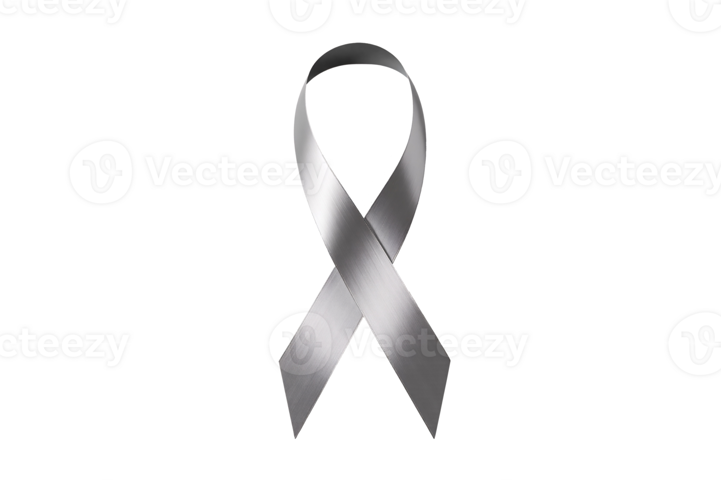 Elegant silver awareness ribbon symbol rendered in 3D with subtle metallic sheen and transparent background png