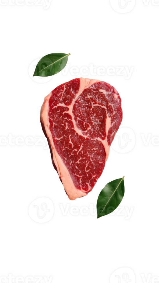 A beautifully marbled ribeye steak, showcasing rich red meat and creamy fat. Perfect for grilling or searing, this cut is a favorite among meat lovers and chefs alike. png