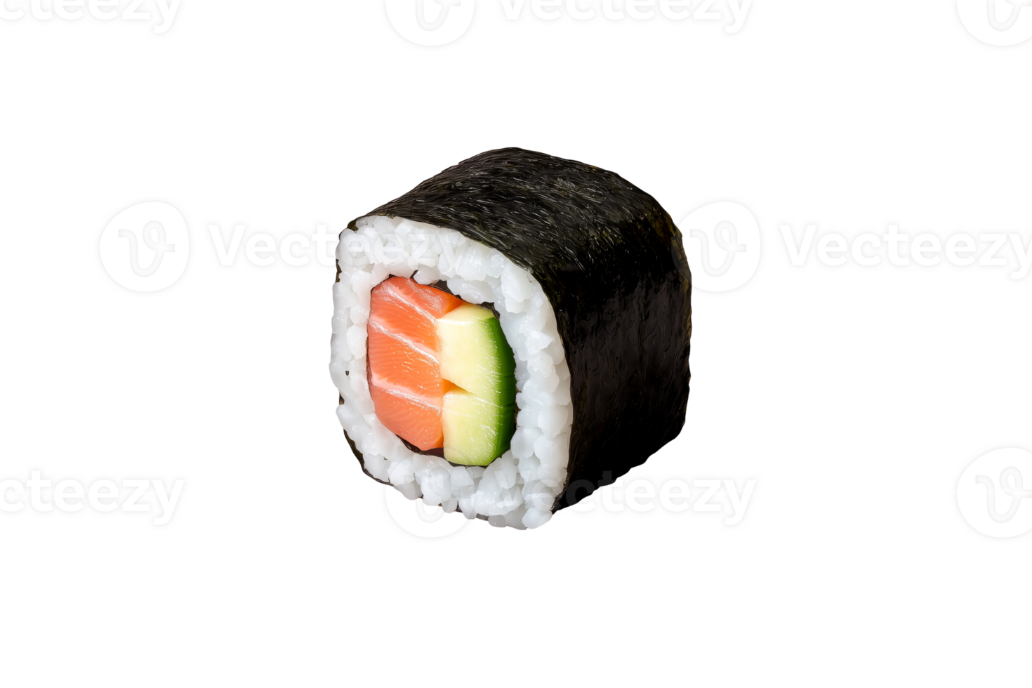 A vibrant sushi roll featuring fresh salmon and cucumber, wrapped in seaweed. Perfect for food lovers and culinary enthusiasts. Ideal for modern dining trends. png
