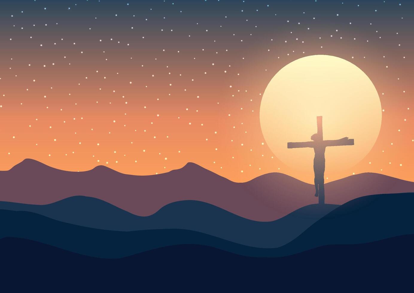 Good Friday background with Jesus on a cross against a sunset sky background vector