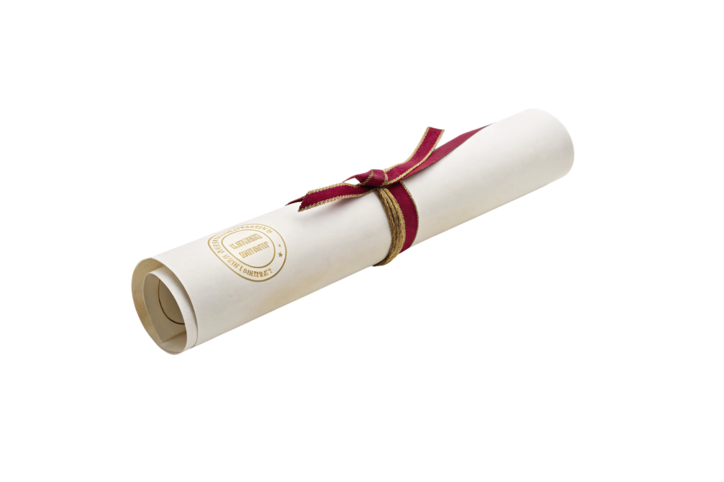 A diploma roll tied with a burgundy ribbon and gold-threaded trim, featuring subtle embossing and an air of timeless academic distinction png