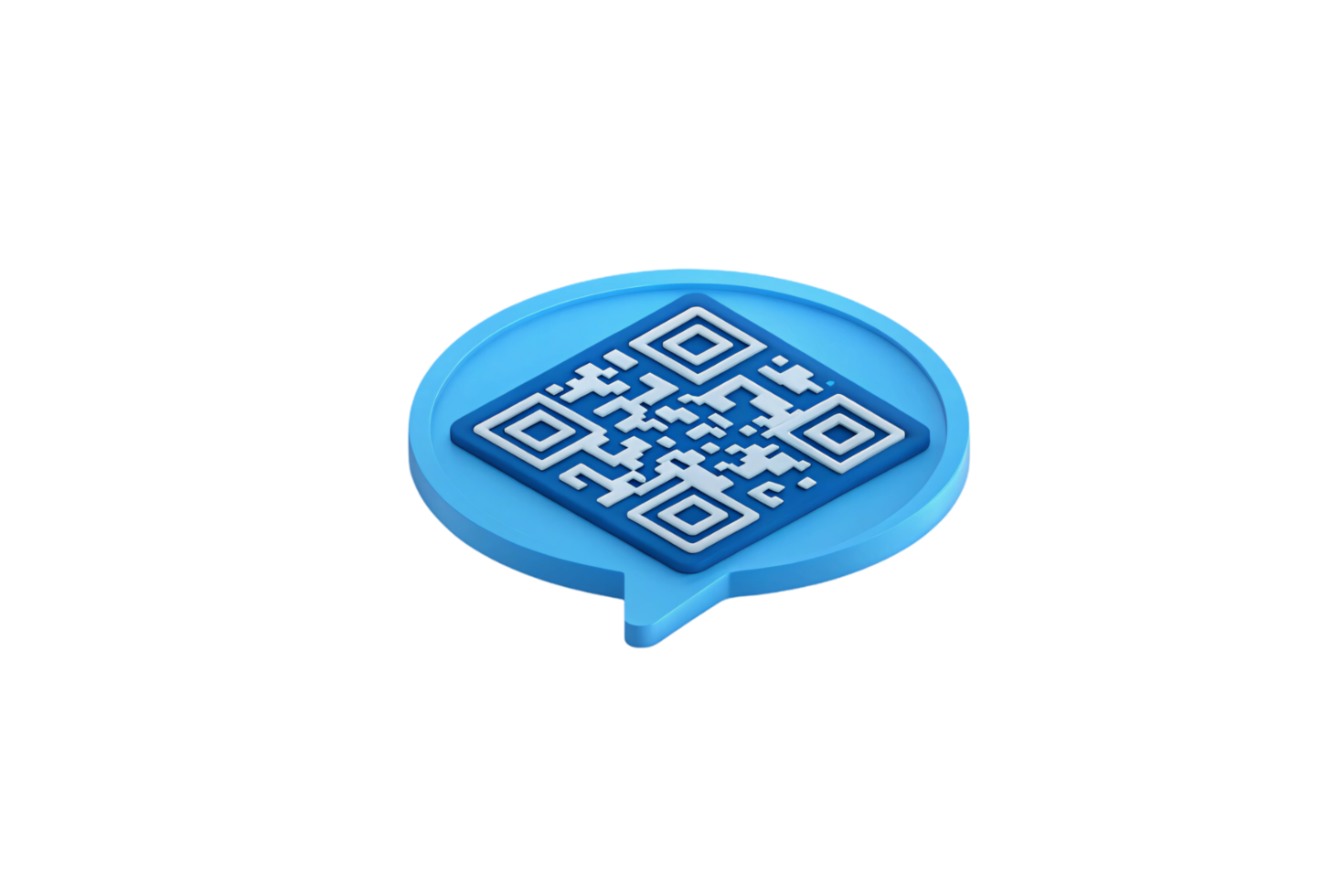 Blue speech bubble containing a 3D QR code, symbolizing fast, modern access to information and digital interactions in a sleek, illustrative style png
