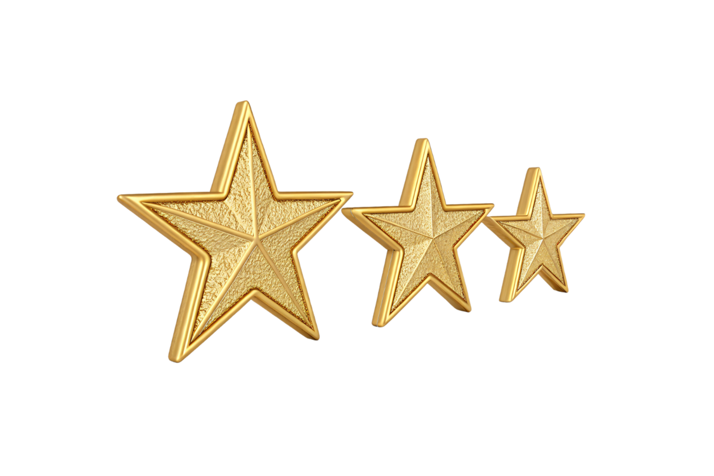 Three golden stars arranged in a row, each slightly angled, suggesting quality ratings, awards, or recognition png