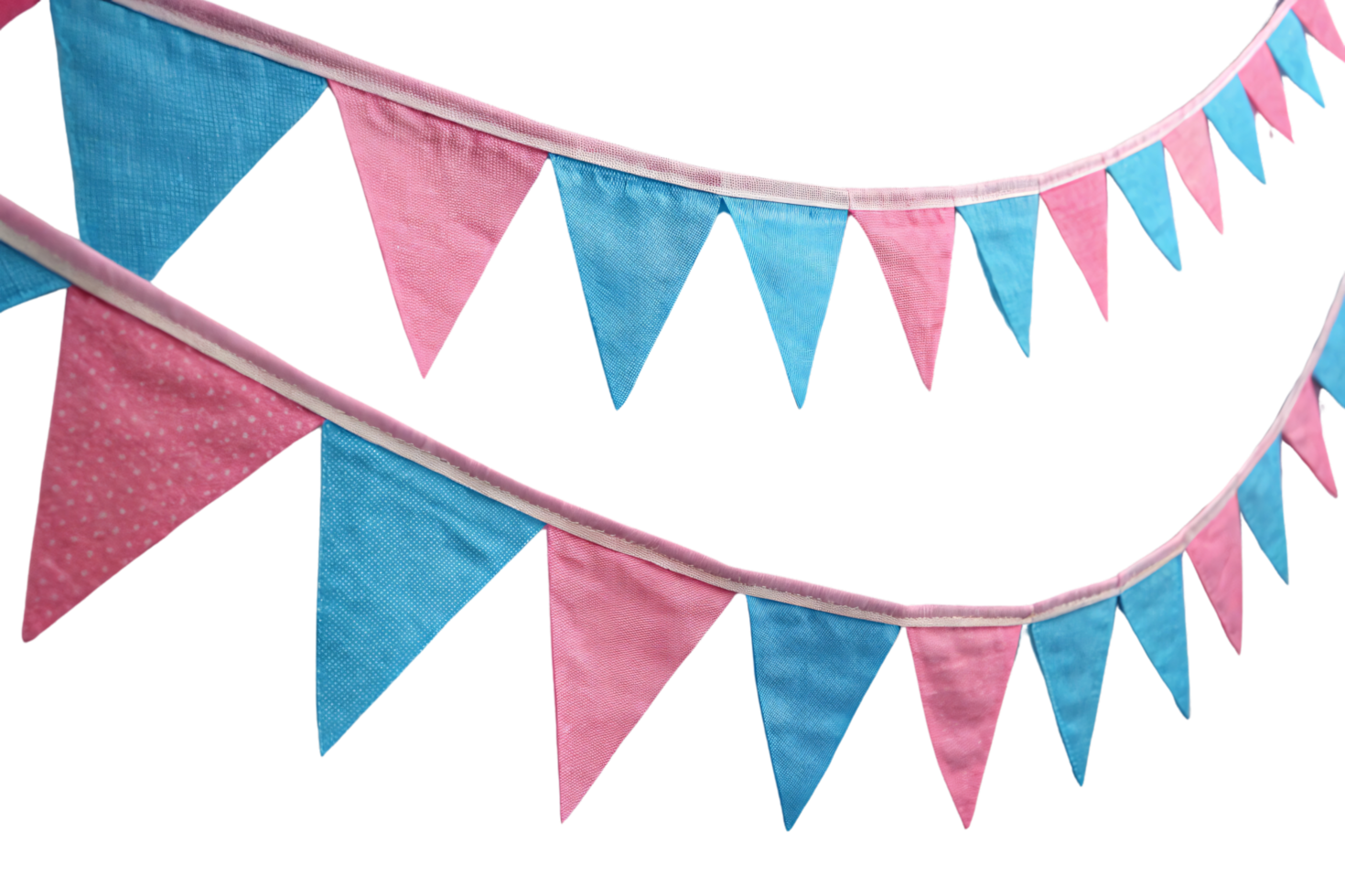 Pink and blue triangular fabric bunting arranged in neat rows, creating a festive and cheerful decorative pattern with subtle texture png