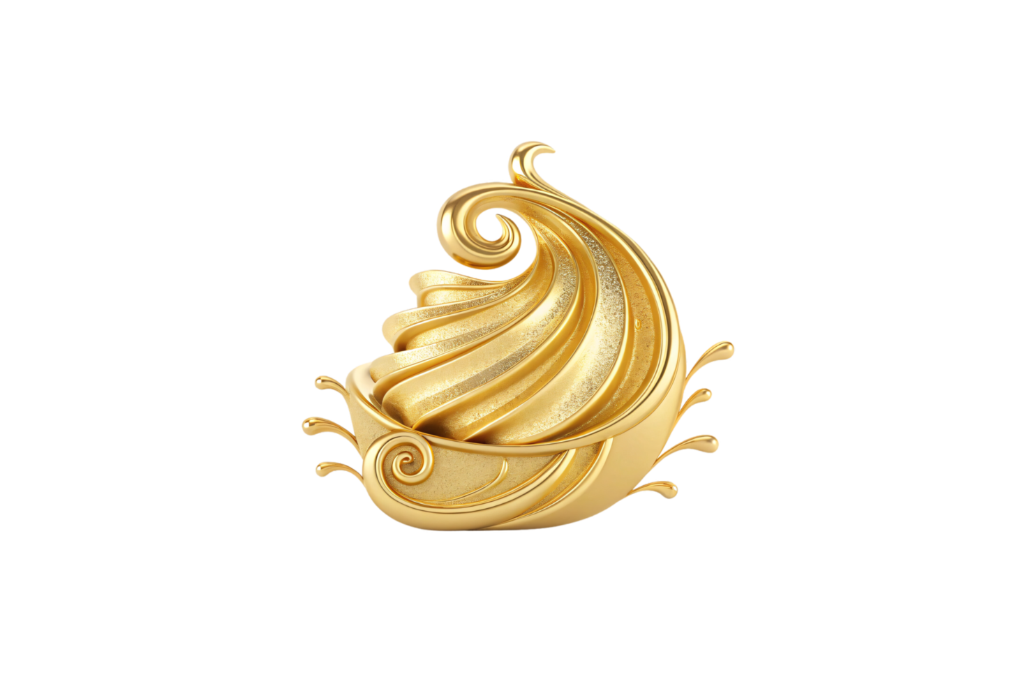 A dynamic golden spiral structure with glittering accents, resembling swirling water or energy waves, exuding luxury, creativity, and fluidity in design png