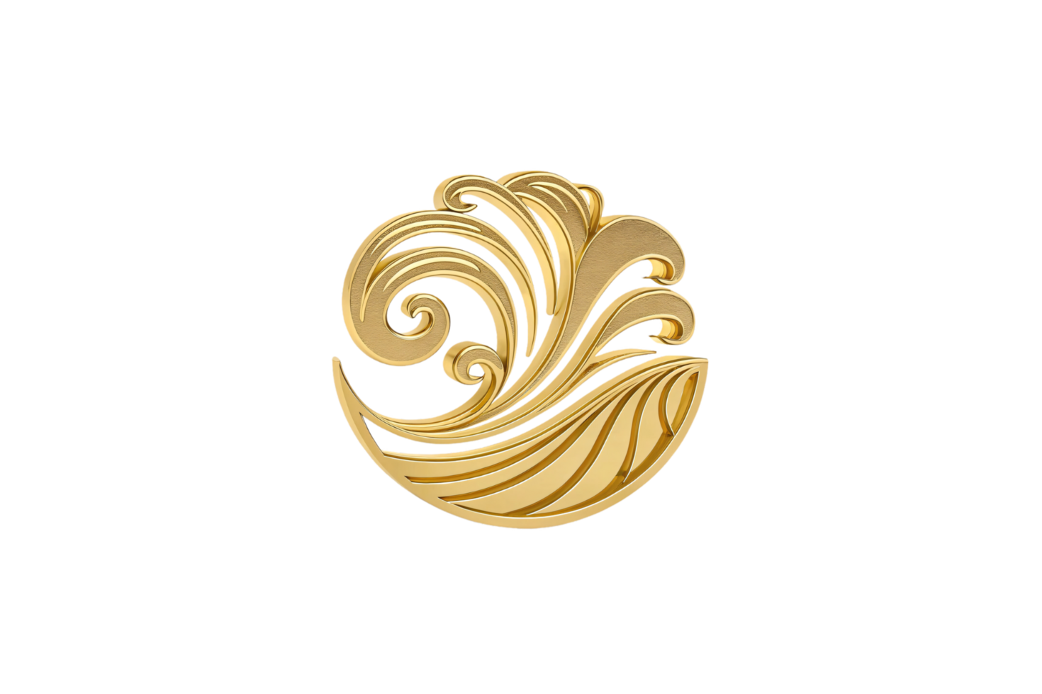 A golden wave-like design with intricate, flowing curls and patterns, creating a sense of elegance, movement, and artistic craftsmanship in its curvature png