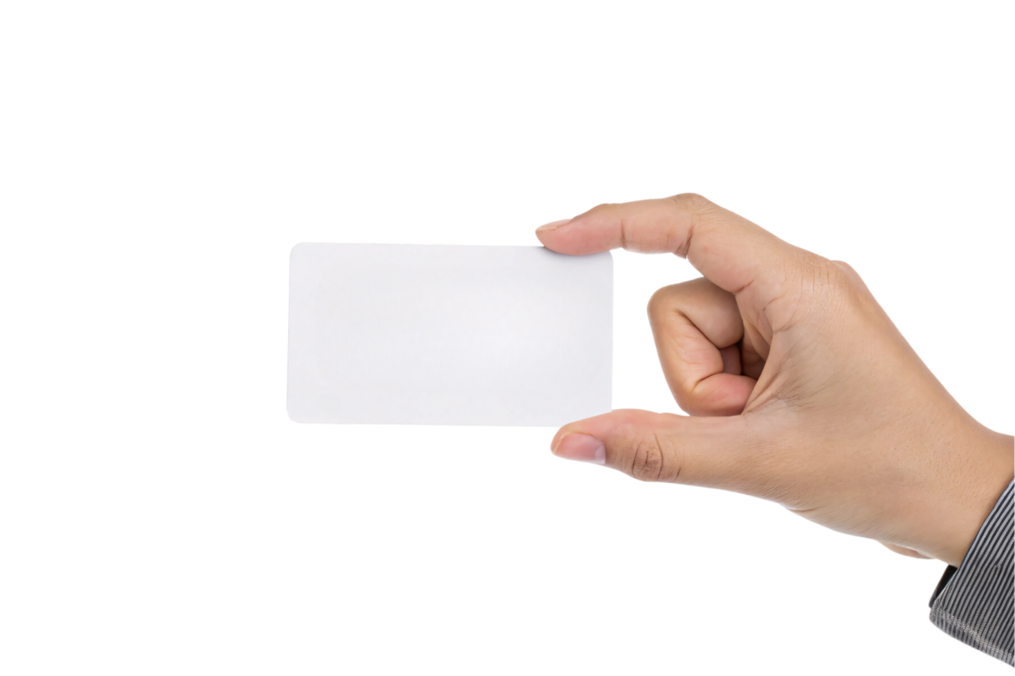 A hand holding a small, plain white card between the thumb and index finger, positioned against a black background png