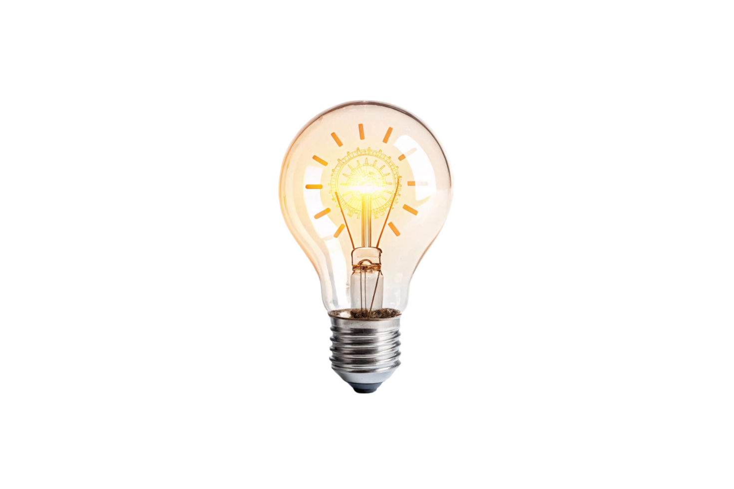 A glowing incandescent lightbulb with visible filament, innovative aesthetic png