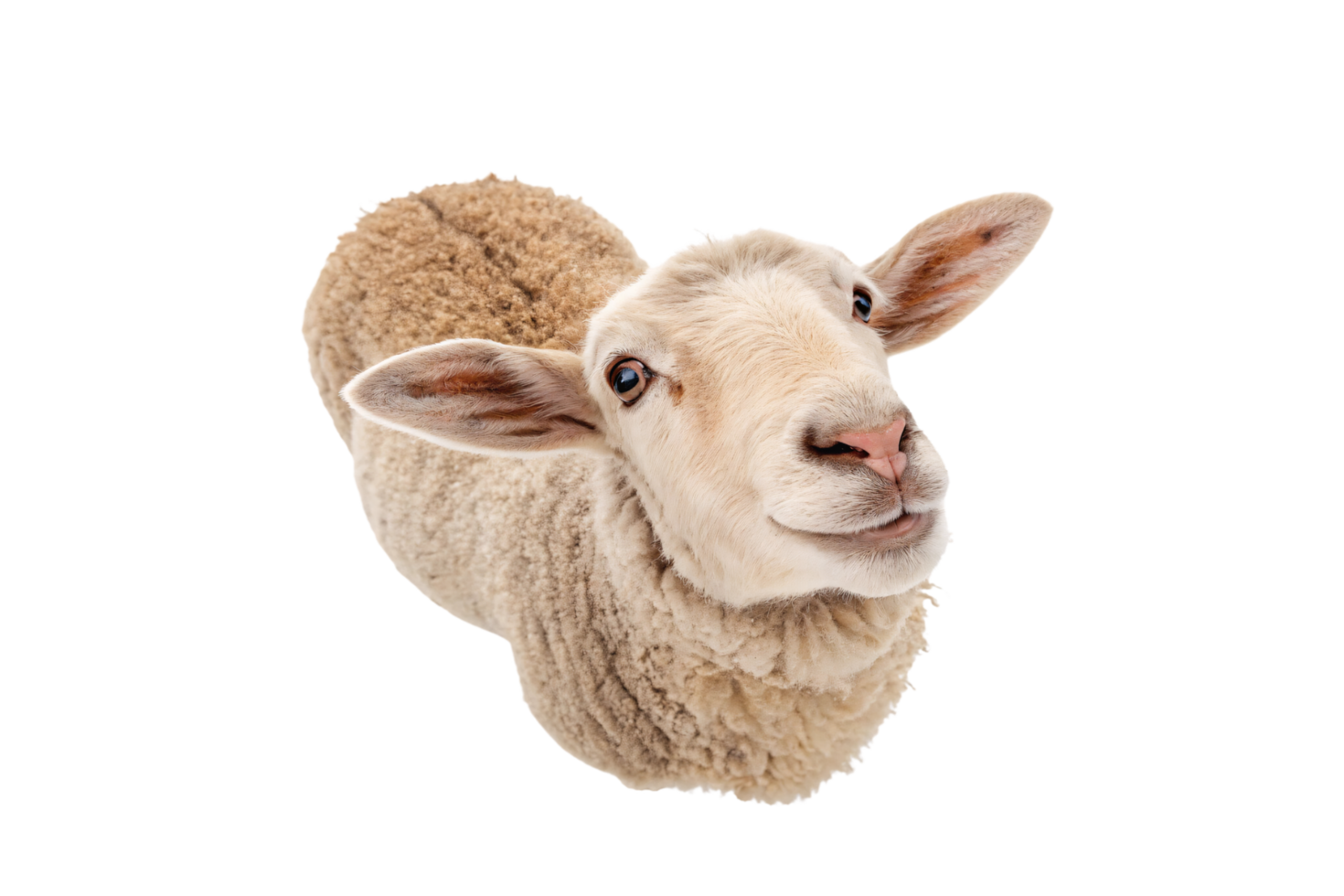 A sheep with soft wool, calm expression, and curious eyes, gazing upward while radiating simplicity and charm png