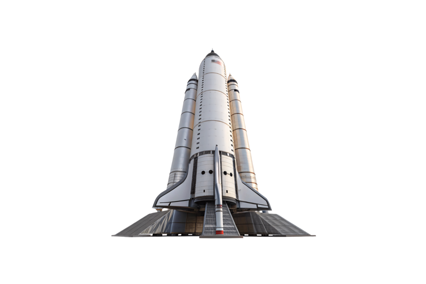 A towering white rocket on a structured launch platform, ready for an imminent liftoff into the unknown png