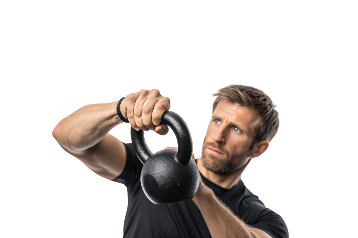 Close-up of a fitness enthusiast gripping a kettlebell, showcasing strength, precision, and focus during an intense workout, embodying determination png