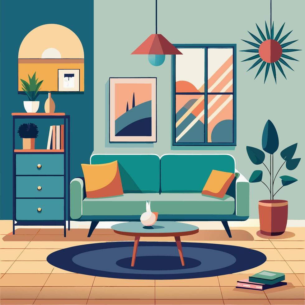 Contemporary Living Room Interior Design Mockup in Format vector