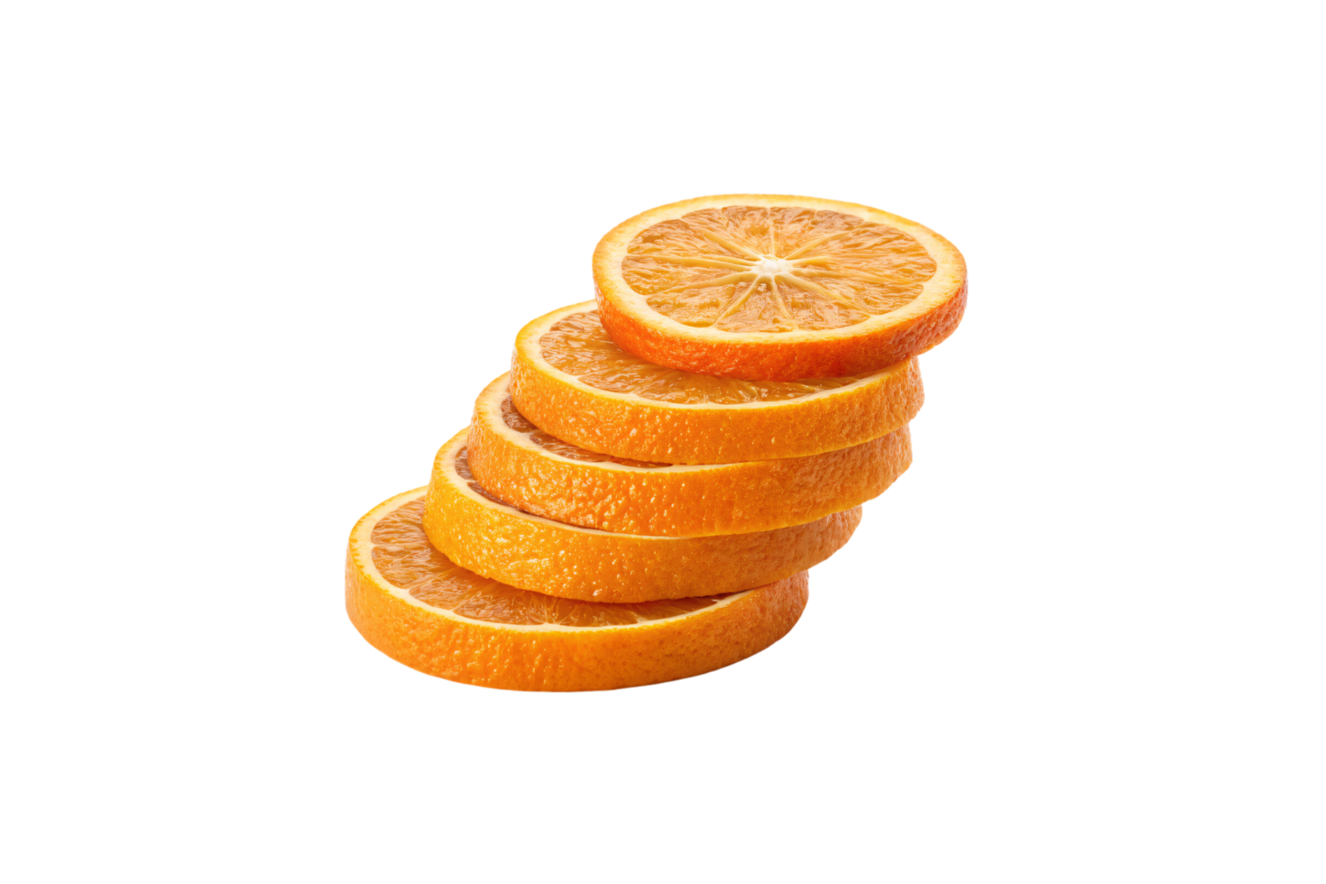 A neatly balanced vertical stack of orange slices with a vibrant, glossy surface, perfect for showcasing freshness png