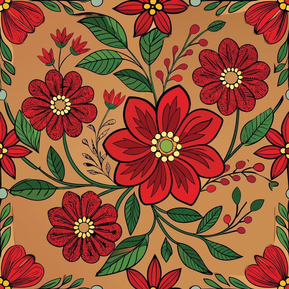 Intricate Embroidered Floral Masterpiece with Vibrant Hues and Delicate Threadwork vector