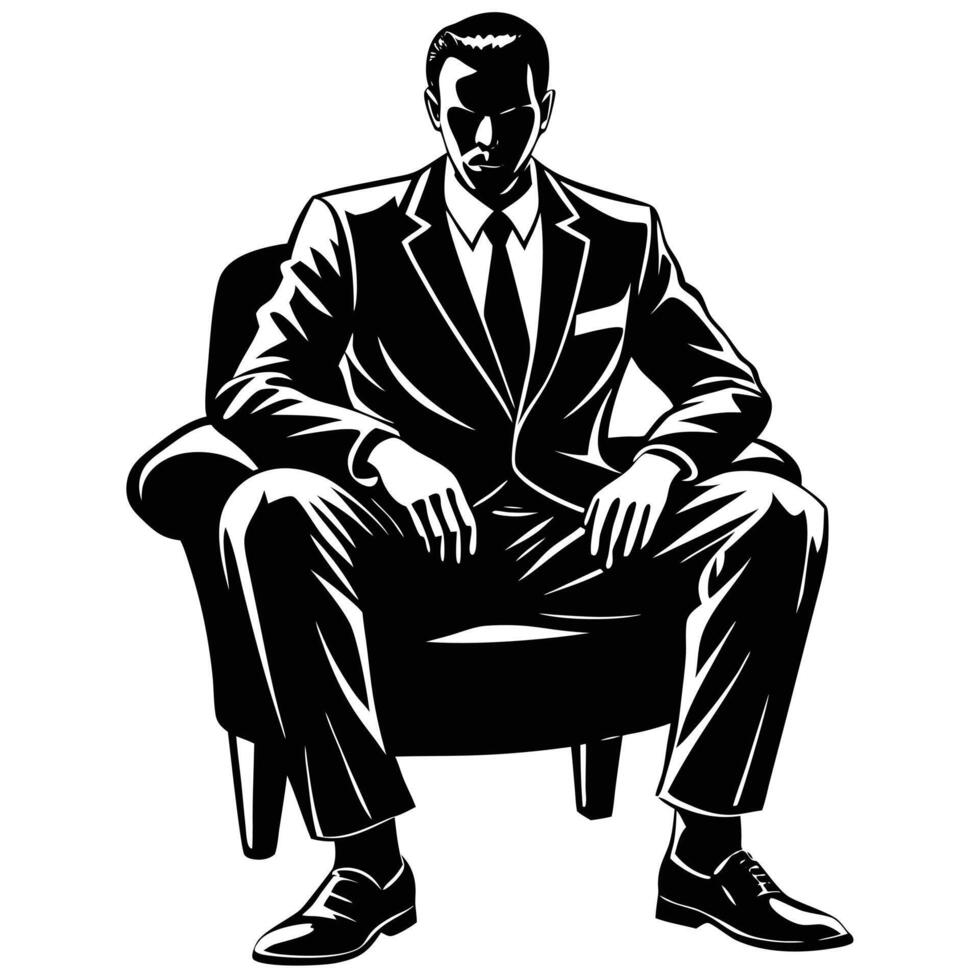 Confident Businessman in Professional Attire Sitting on Modern Office Chair vector