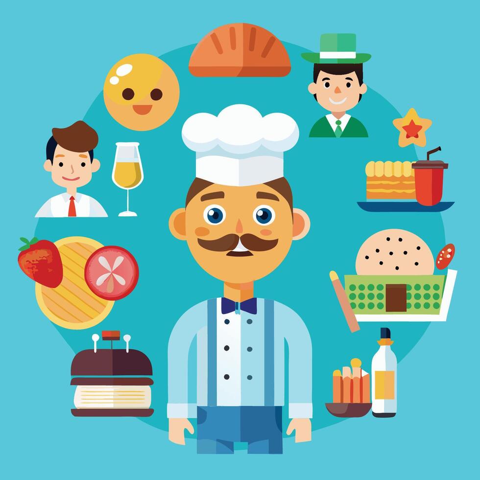 Cartoon Characters Displaying Diverse Roles in the Food Industry vector