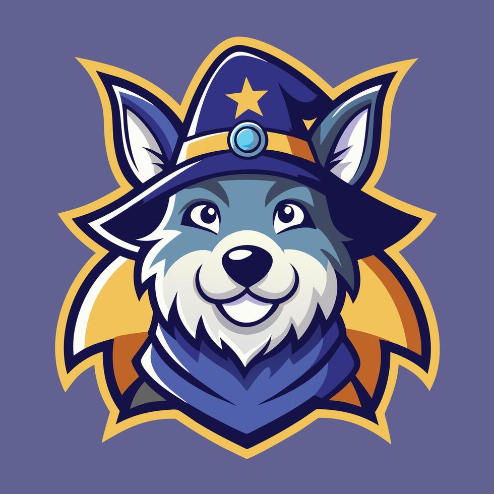 Cute Logo Illustration of a Friendly and Wise Wizard Dog Mascot vector