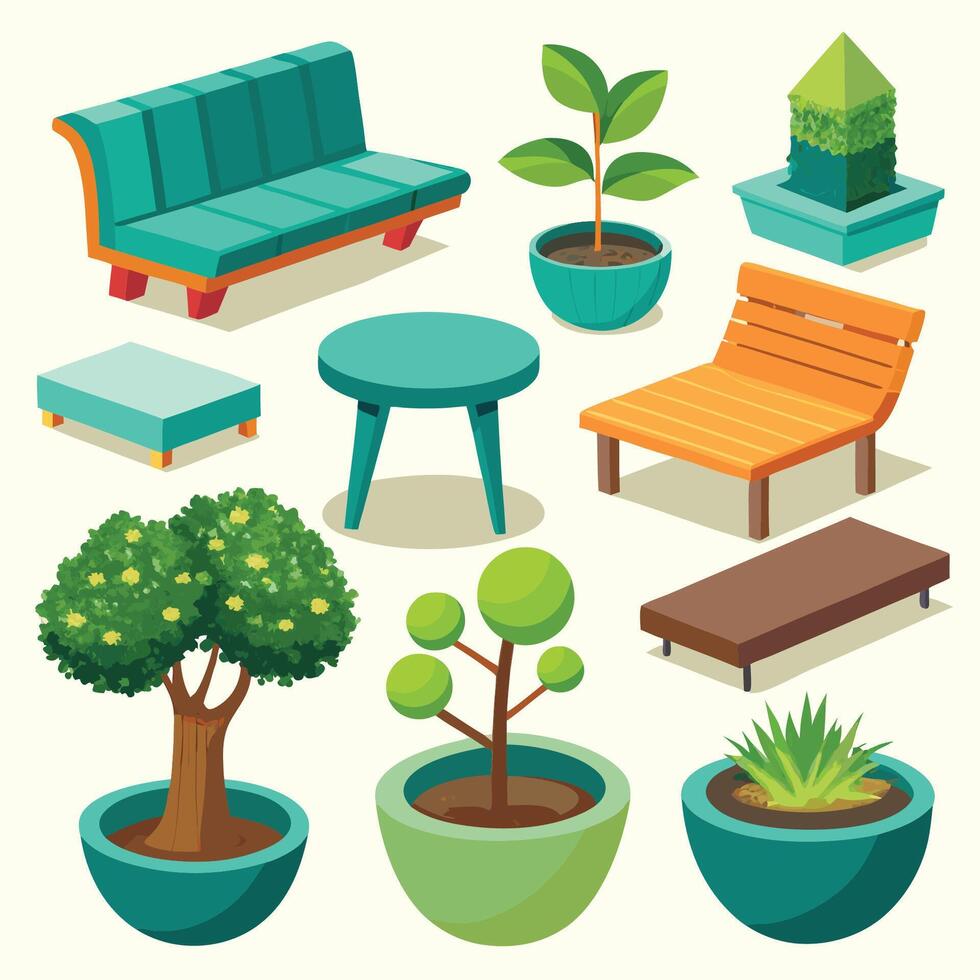 Collection of Stylish Outdoor Seating for Every Taste and Occasion vector