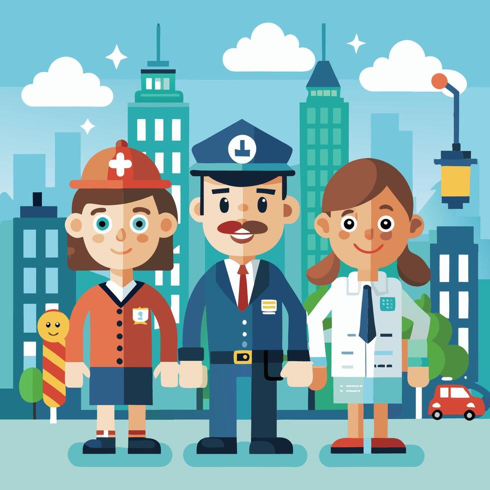 Cartoonish City Professions Assembled in Vibrant Style vector