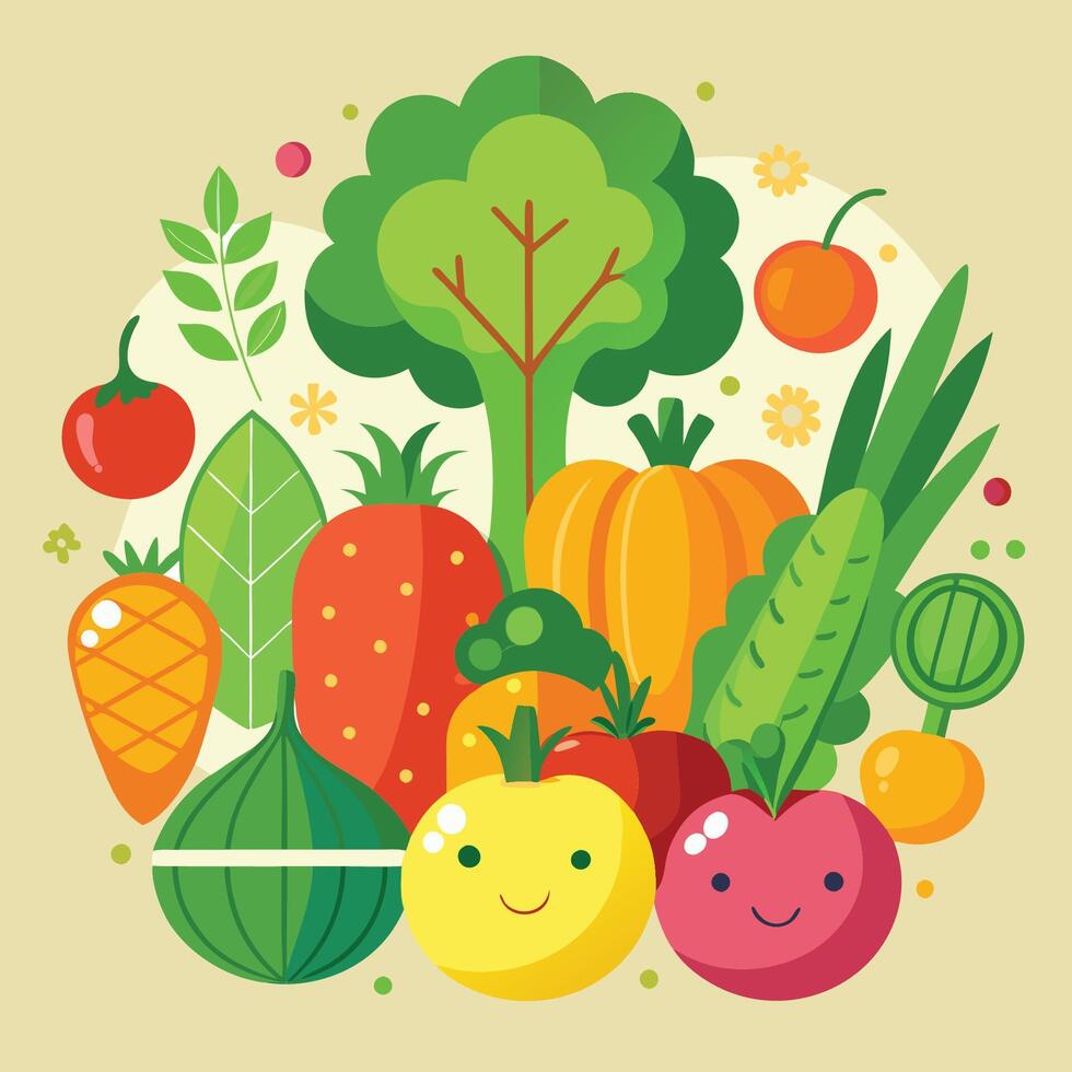 Assortment of Cartoon Vegetable Icons for Online Use vector