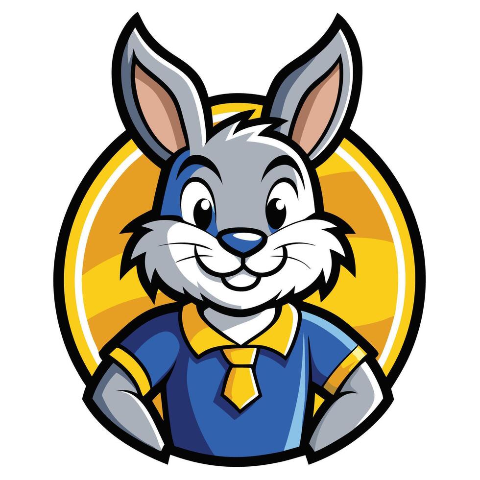 School Mascot Rabbit Rides Cart with Logo Design vector
