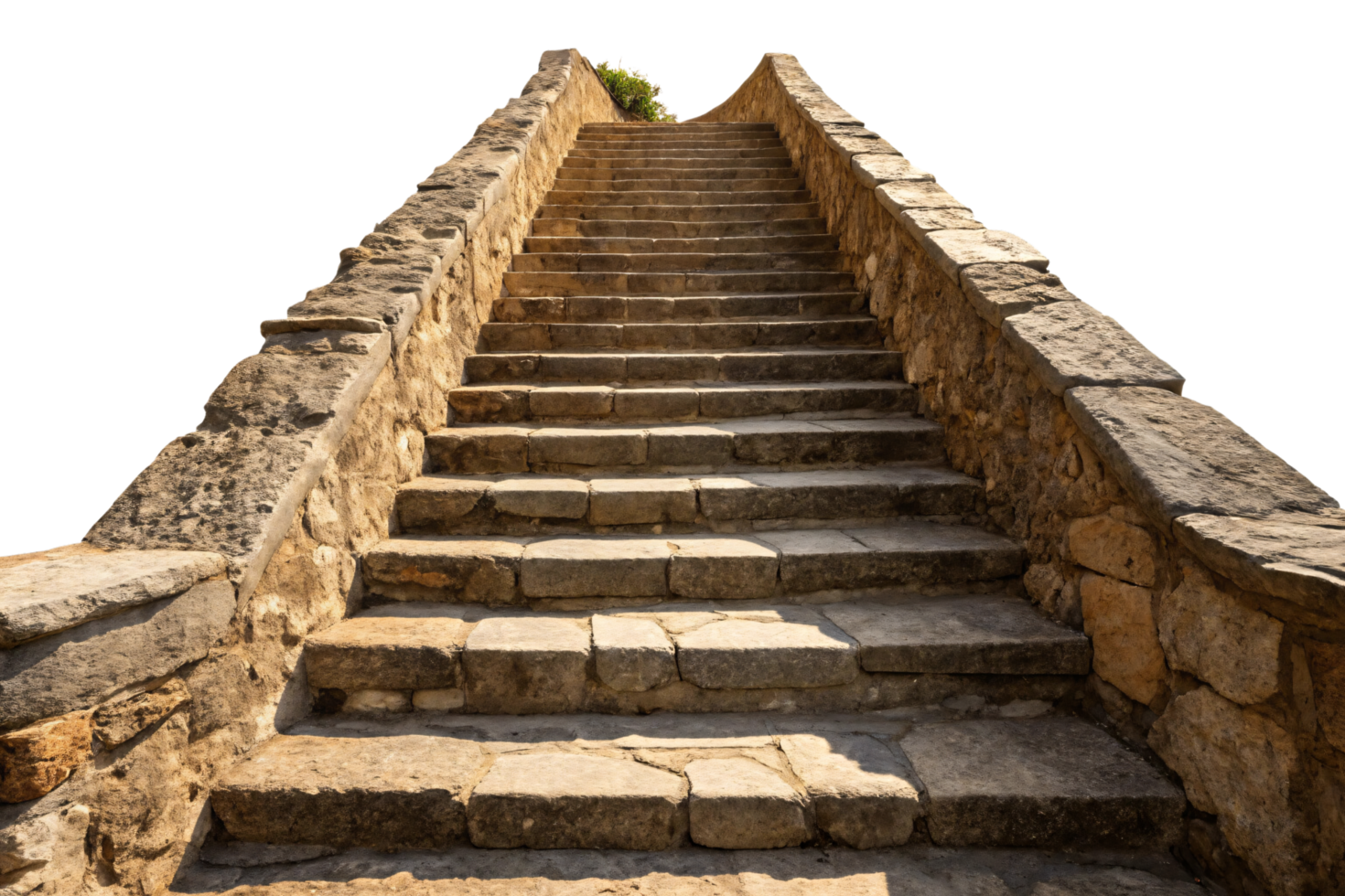A rugged stone staircase ascending into the light, flanked by weathered stone walls, evoking an ancient, historic feel png