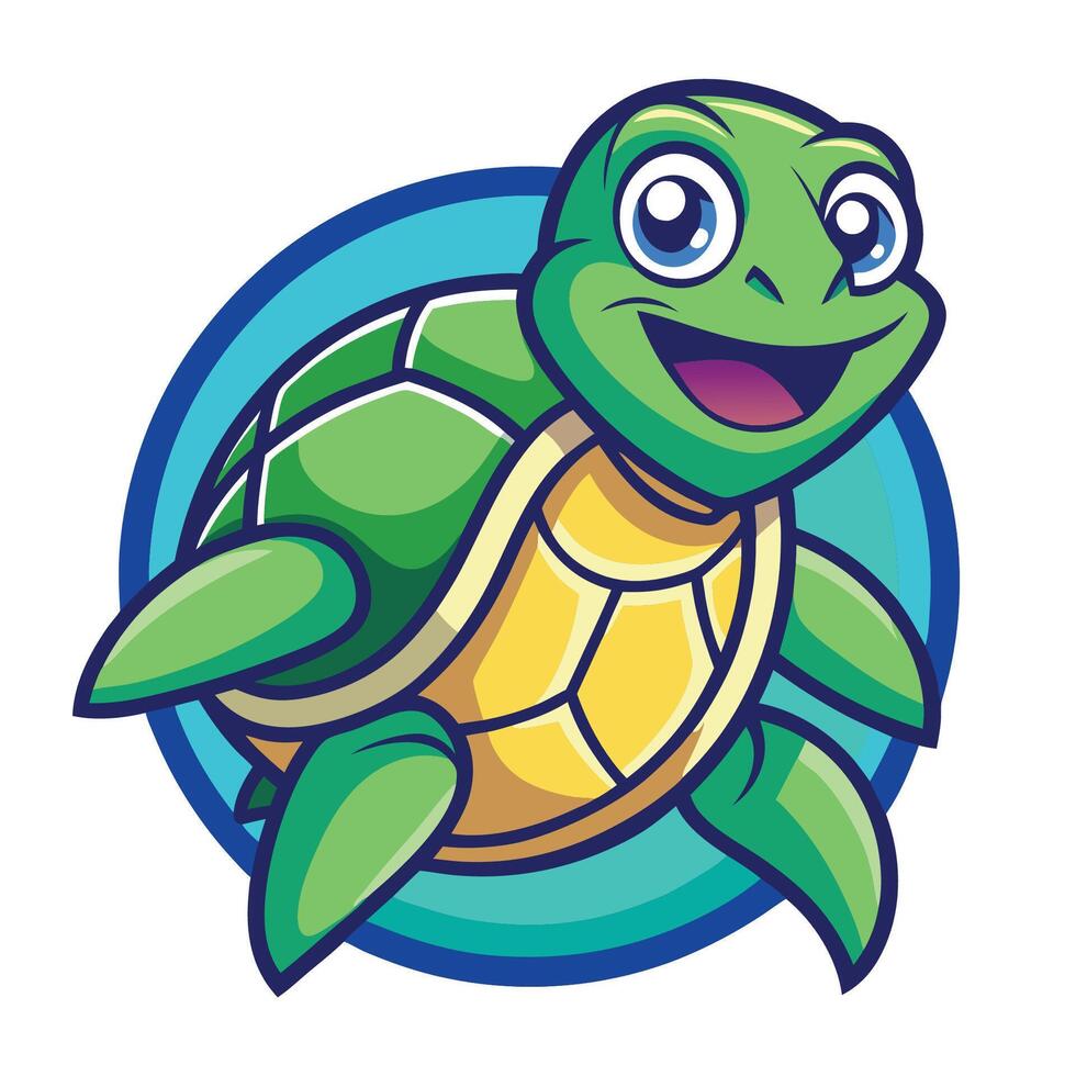Cartoonish Sea Turtle Mascot with Logo Illustration vector