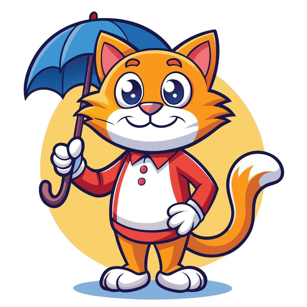 Cartoon Mascot of a Cat Holding an Umbrella with Graphic Style vector