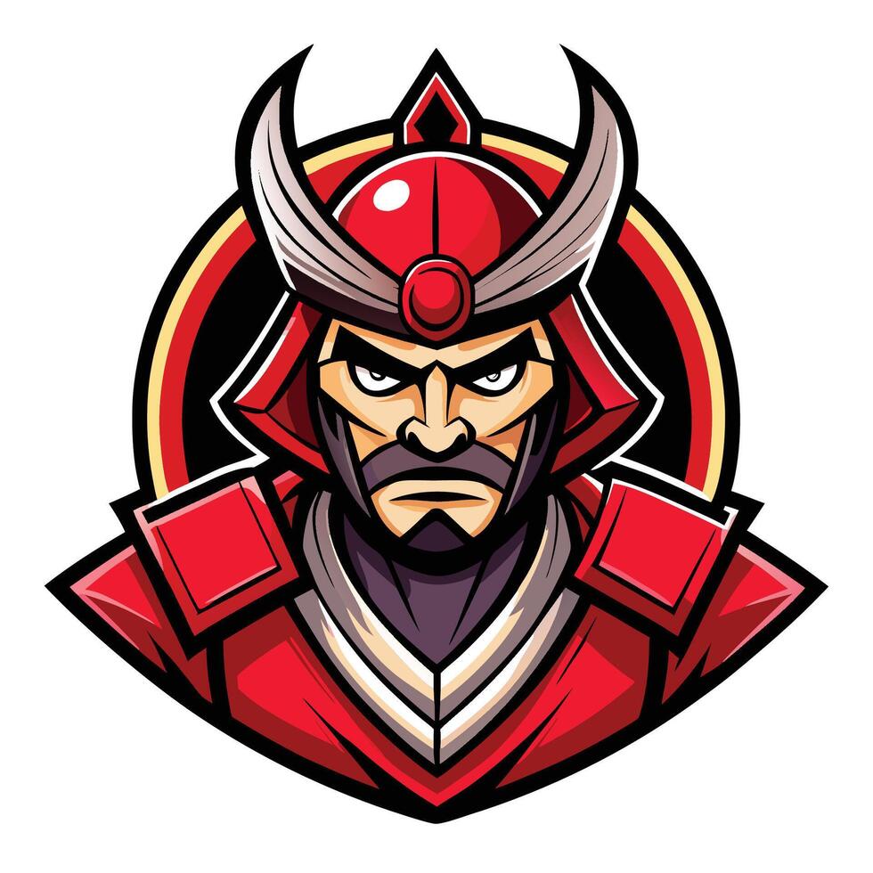 Fierce Samurai Cartoon Mascot with Intricate Logo Illustration vector