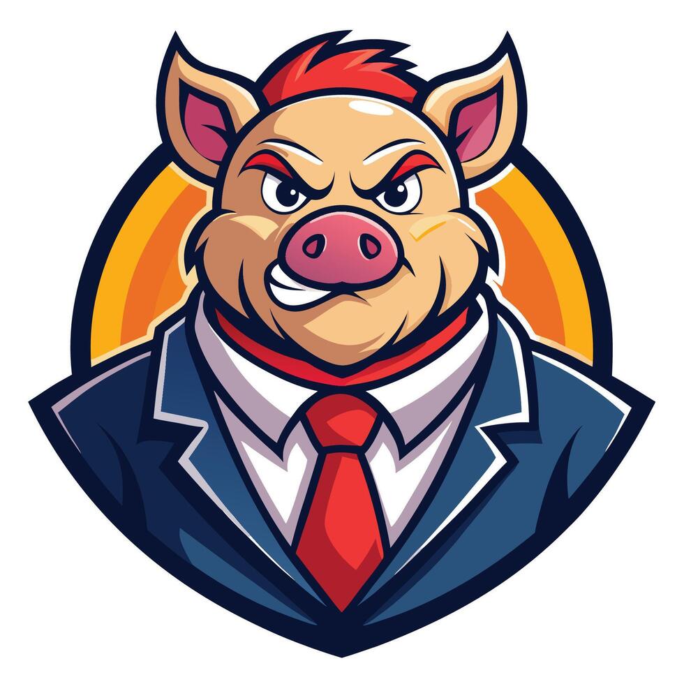 Cartoon Illustration of a Pig Boss Mascot Character with a Top Hat and Suit vector