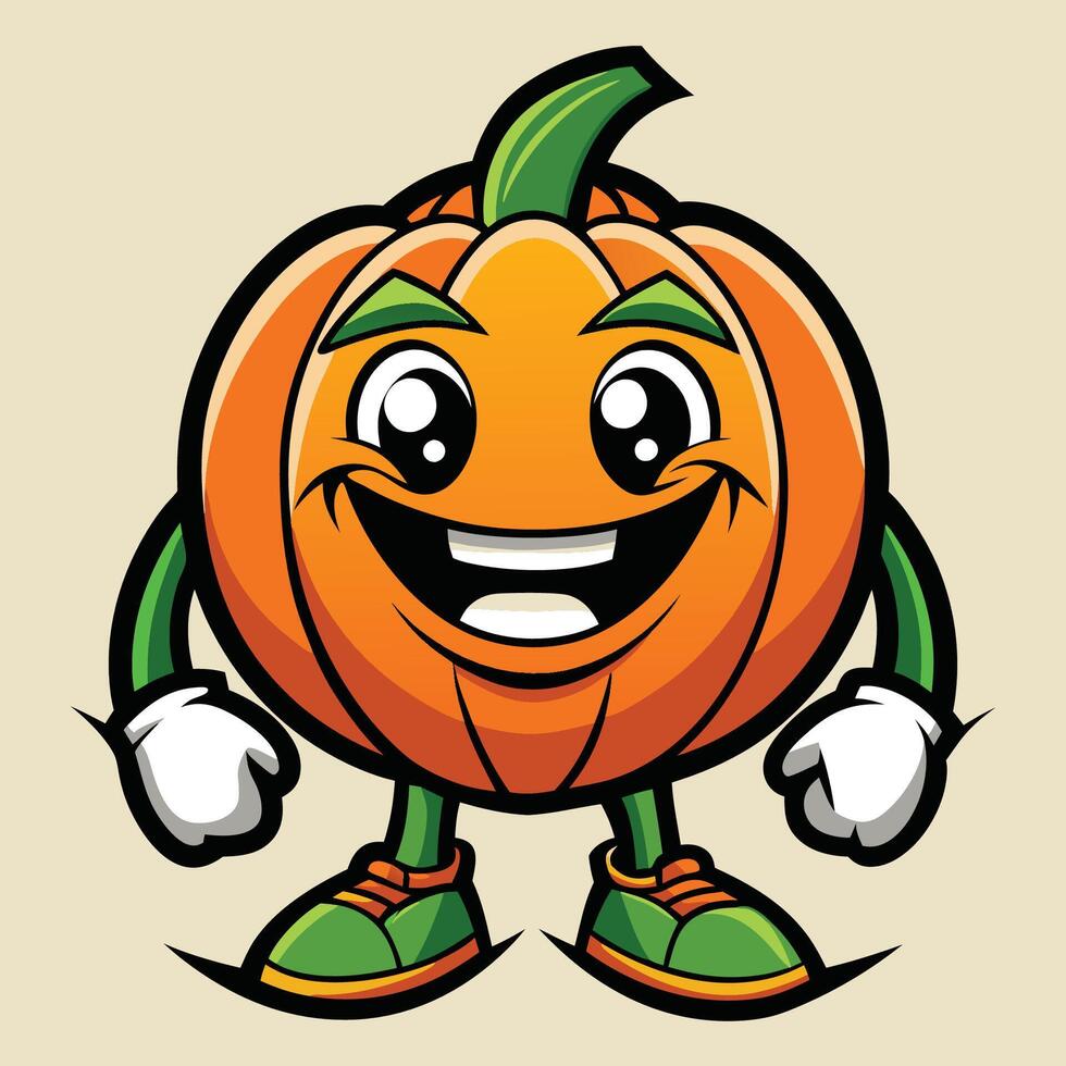 Illustration of a Pumpkin Mascot Cartoon Character with a Festive and Friendly Expression vector