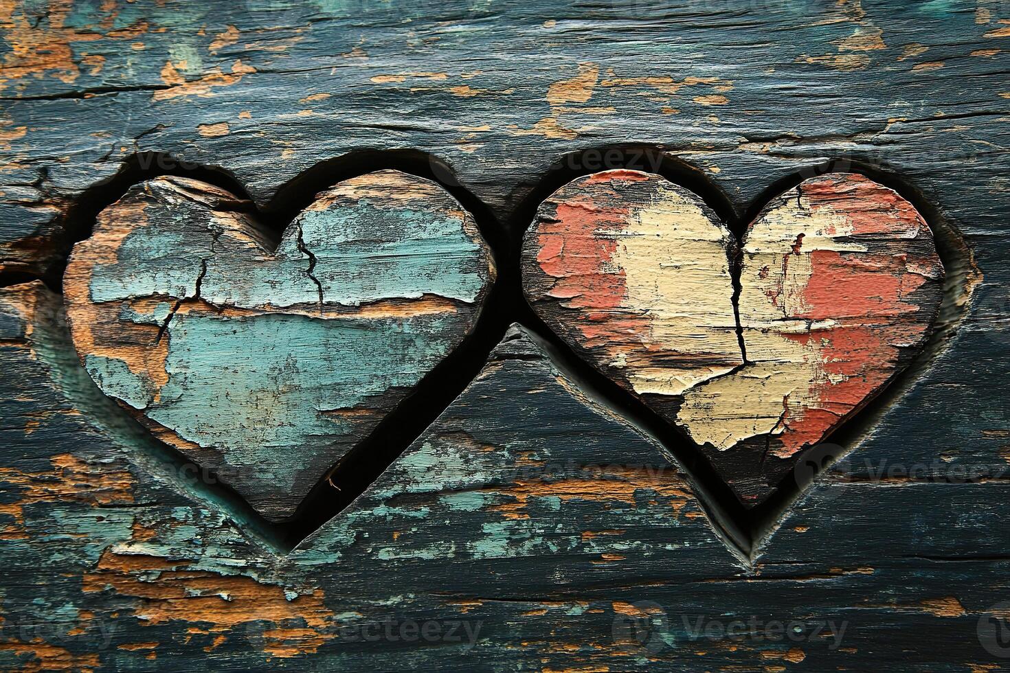 Two hearts are carved into the bark of a tree as a symbol of love. Generated by artificial intelligence photo