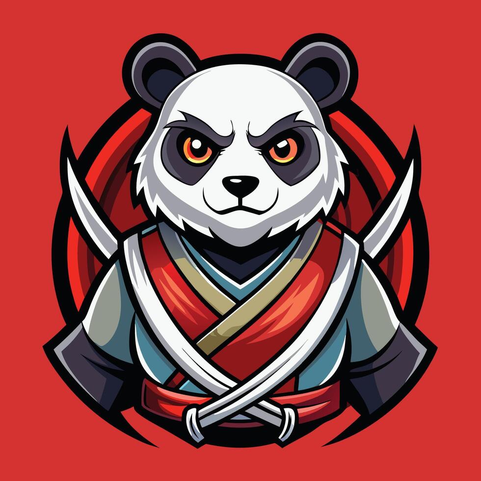 Mighty Samurai Panda Mascot Zooming in a Shopping Cart vector