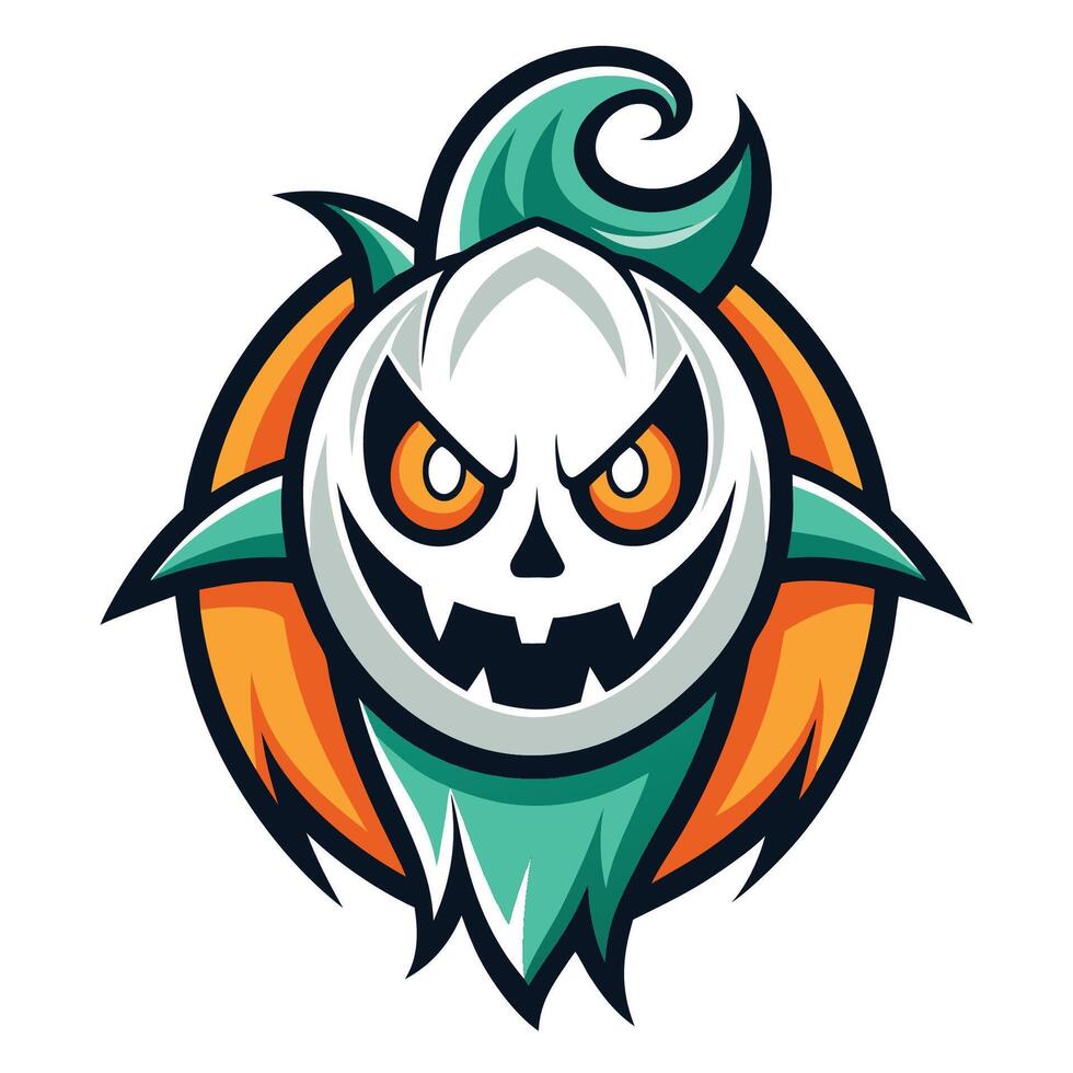Illustration of a Pumpkin Ghost Mascot Pushing a Shopping Cart vector