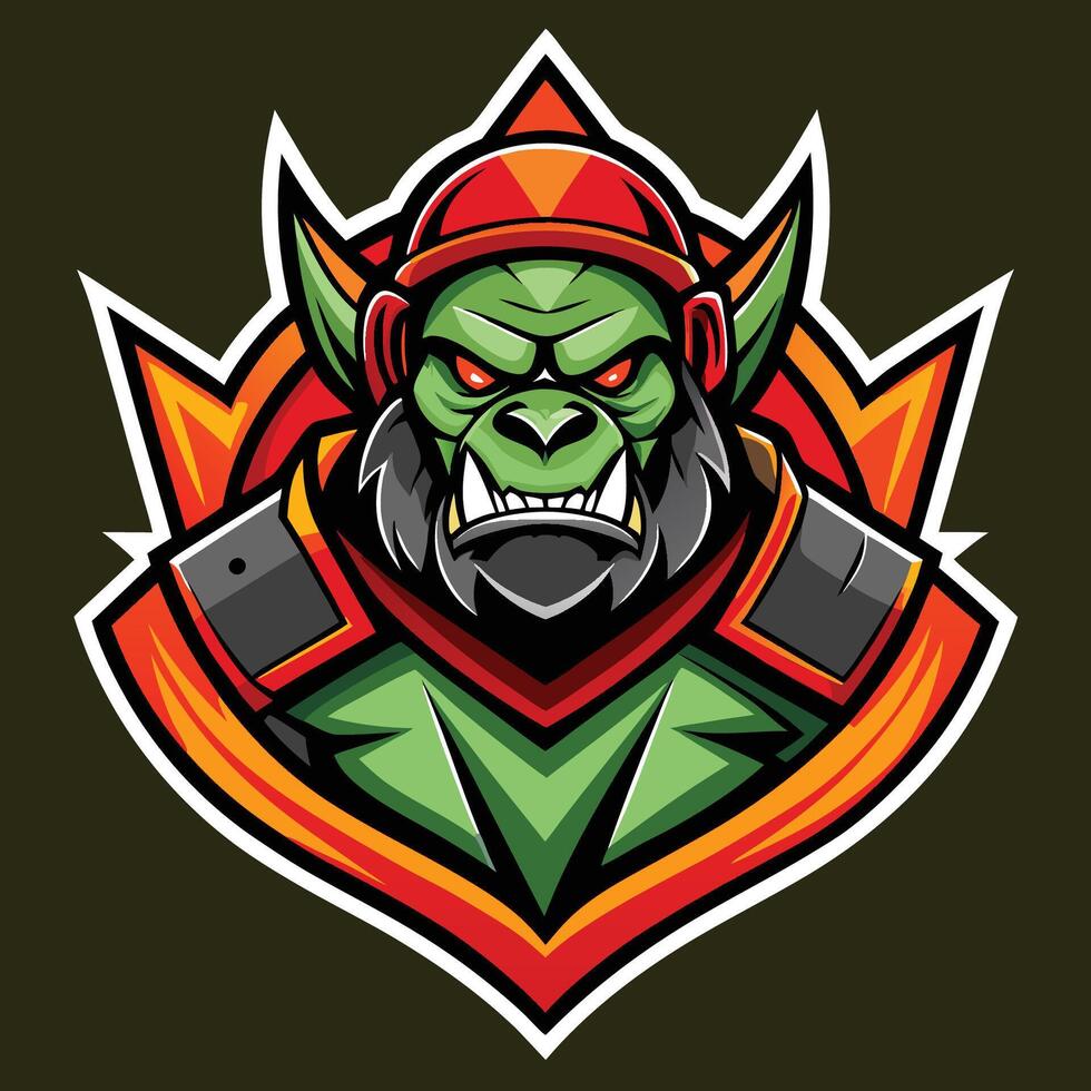 Fierce Warrior Cartoon Mascot with Logo Illustration vector