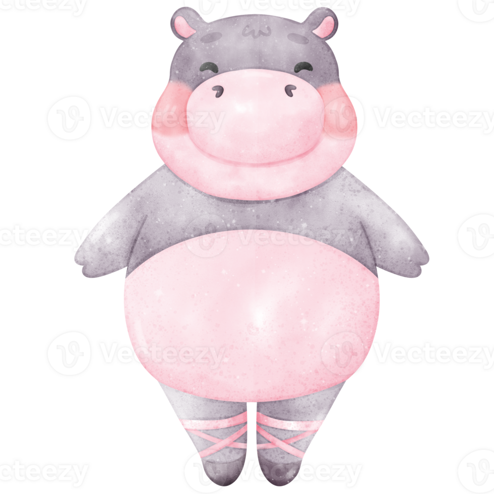 Smiling ballet hippo in watercolor png