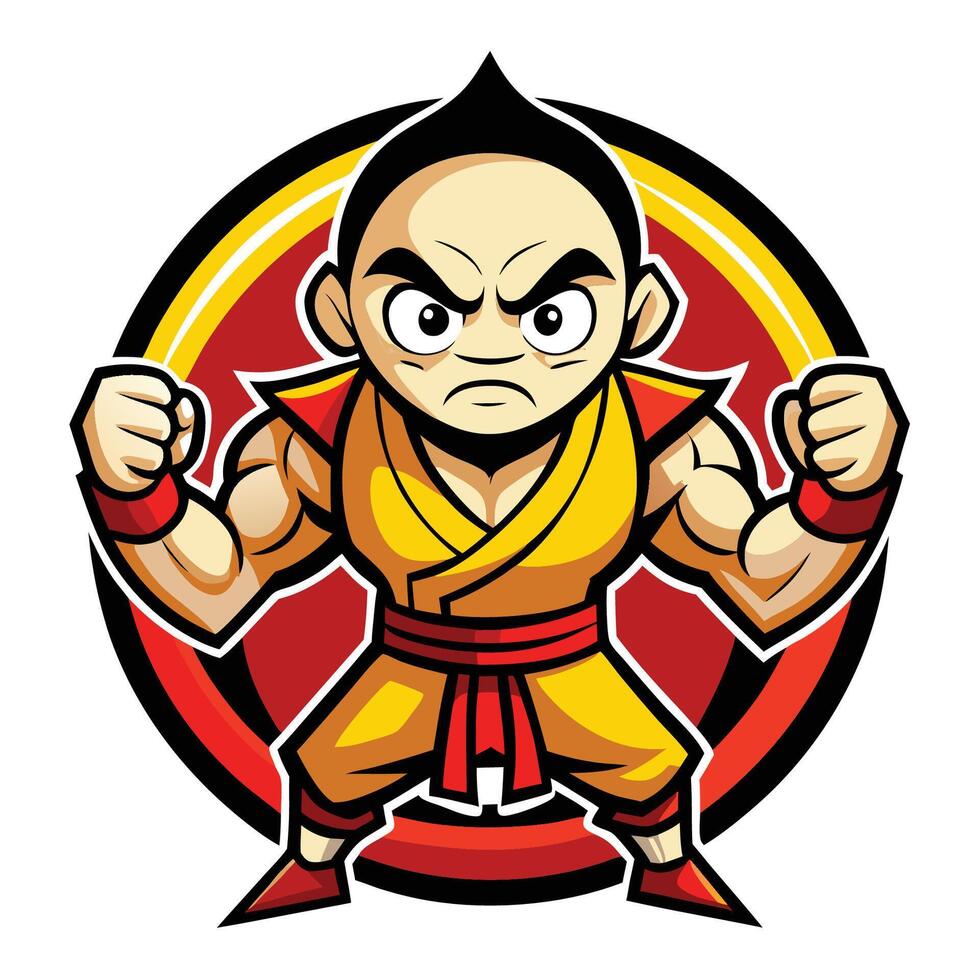 Energetic Shaolin Kung Fu Mascot Cartoon Character Illustration in Action Pose vector
