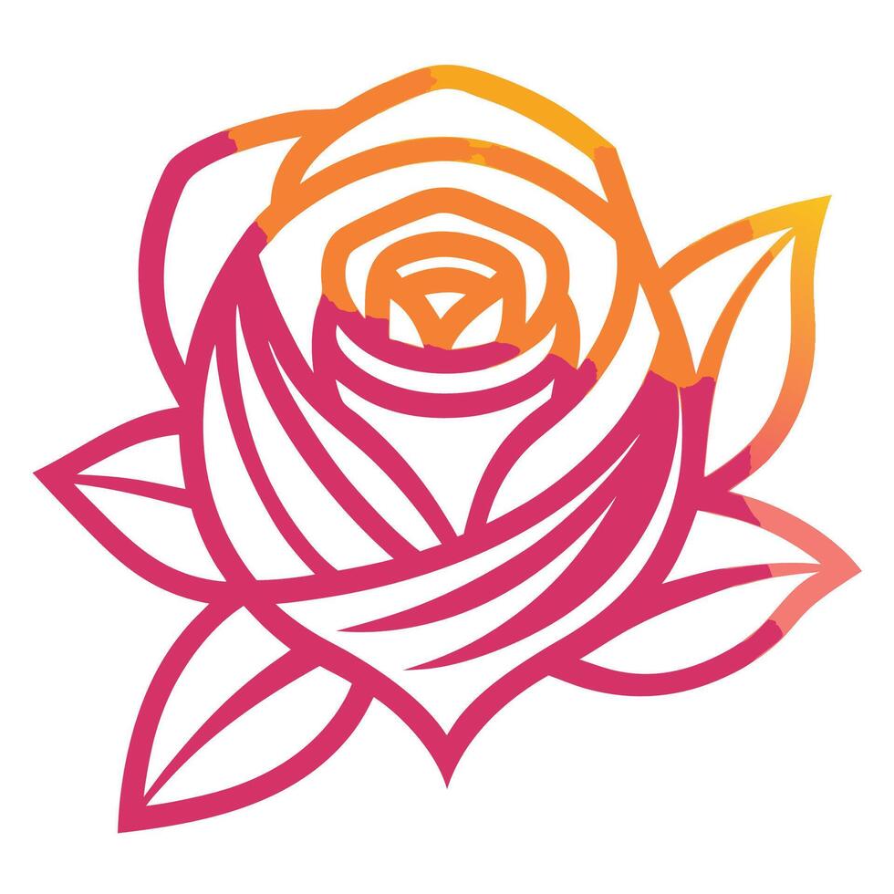Gradient Line Art Illustration of a Blooming Rose with Intricate Details vector