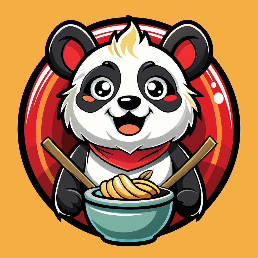 Cute and Colorful Ramen Panda Mascot Cartoon Illustration vector